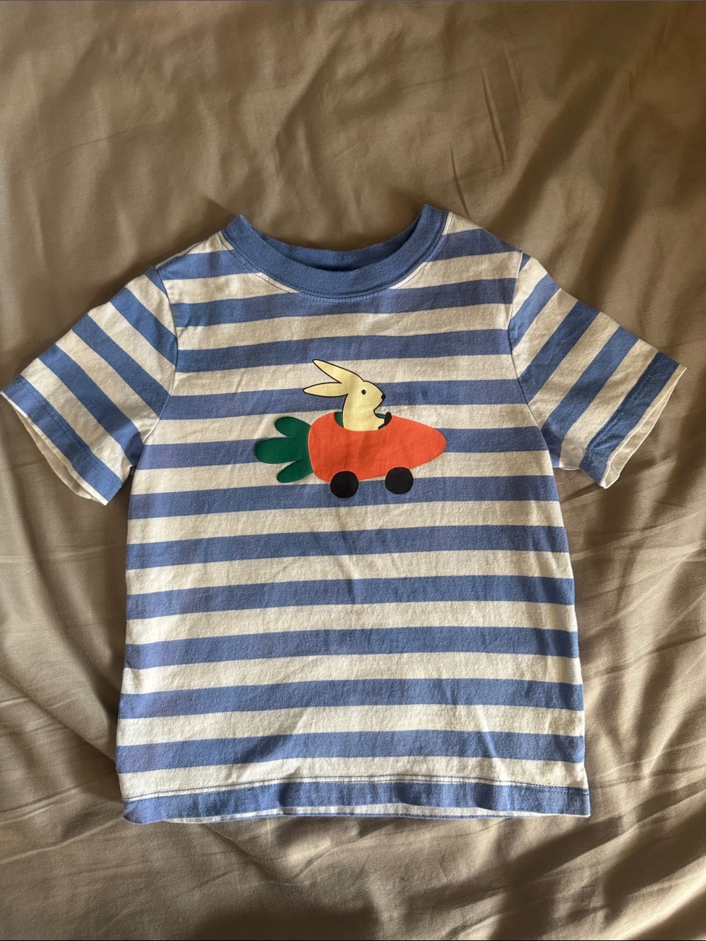 Hanna Andersson Blue & White Striped Tee with Bunny Car Applique